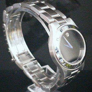Pre-Owned MOVADO Sport Ladies Watch Black Dial Siver Hands StainlessSteel 604680